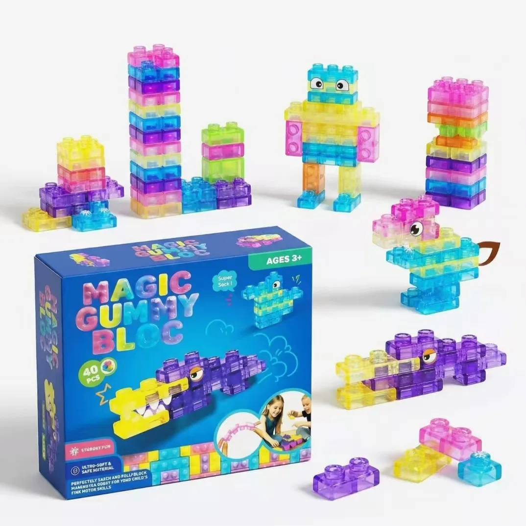 Magic Gummy Bloc Sensory Stack Bricks – Squishy Soft Transparent Educational STEM Toy for Kids 3+