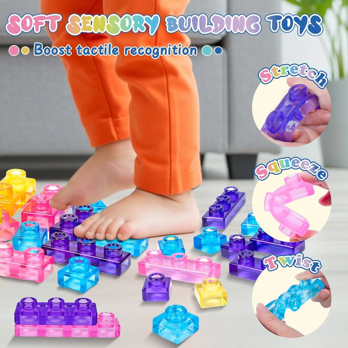 Soft squishy sensory toy blocks for kids age 3 plus